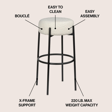 Paola Modern Metal/Bouclé Cushioned Counter & Bar Stool
